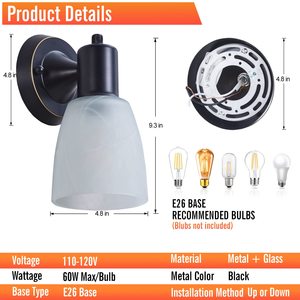 Chải Nickel sắt E26 Vanity đèn phòng ngủ hiện đại tường ánh sáng đồ đạc chuyển đổi quay Wall Mount Frosted Glass Tường Đèn - Product Image 2