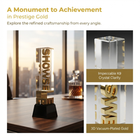 Trophée personnalisé en métal et cristal gravé au laser 3D avec finition plaquée or, style luxe léger, motif floral, récompenses d'entreprise