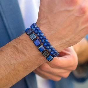 Men's Square Natural Zircon Beaded <b>Adjustable</b> <b>Bracelet</b> Lapis Lazuli Tiger's Eye Black Agate Geometric Design Gift Jewelry - Product Image 1