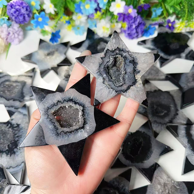 Black Sardonyx Agate Crystal Druzy Stars