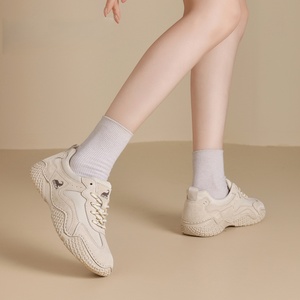 Chaussures plates respirantes en cuir véritable pour femmes, nouvelle collection hiver, maille polyvalente, antidérapantes, à lacets, pour le sport et les loisirs - Product Image 2