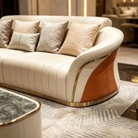 Ensemble de canapés de salon en cuir véritable de style villa italienne, luxe léger, personnalisable