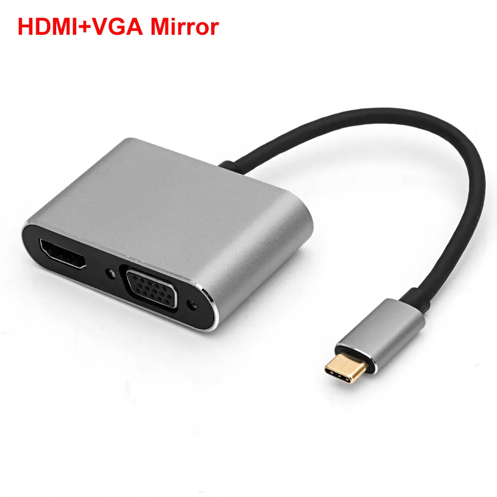 USB C hub with VGA F HDMI combo 2 in 1 support 4K 30Hz and mirror display aluminum alloy casing converter