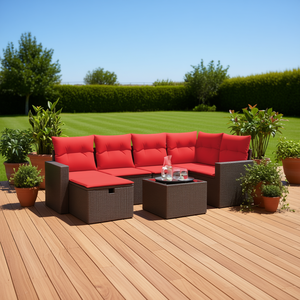 Set Divano da Esterno Moderno in Polyrattan Marrone con Cuscini, Arredamento da Giardino, 7 Pezzi Componibili - Product Image 2