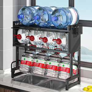 Scolapiatti in Filo Metallico Nero a 2 Ripiani con Vassoio Raccogligocce e Portaposate, Grande Capacità per Piano Cucina - Product Image 4