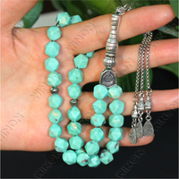 Bracelet chapelet islamique taille diamant turquoise perles de pierre hautement polies avec accessoires en acier inoxydable perles de prière musulmanes