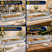 Chauffe-Plats Buffet Professionnel en Acier Inoxydable à Cinq Bacs avec Cloche en Verre pour Hôtels, Restaurants et Traiteurs - Bain-Marie