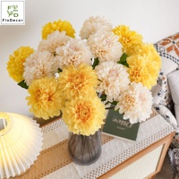 Vente en gros de fleurs artificielles en latex rose et blanc de 55 cm, dahlia à toucher réel, couleur bordeaux, pour la décoration de mariage, de salle de fête et de maison