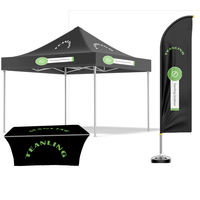 Ensembles de tentes pliantes, drapeaux plume et housses de table, taille ouverte 10x10FT, hauteur du drapeau 3.4M, housse de table 6FT, logos personnalisés, impression intégrale