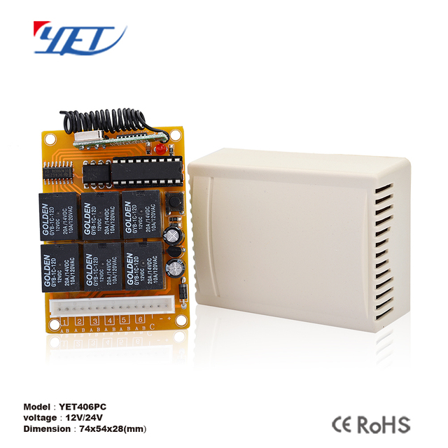 Yaoertai 6 Channel Receiver DC12V 24V RF Wireless Remote Control Switch Transmitter with Option 315/433 MHz 30 Capacity