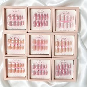 Vente en gros de faux <span class=keywords><strong>ongles</strong></span> à presser personnalisés avec étiquette privée, style French Tip, assortiment de couleurs nude rose brillantes - Product Image 1