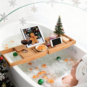 Plateau de bain <span class=keywords><strong>pliable</strong></span> en bambou avec pieds repliables, support extensible en bois pour <span class=keywords><strong>baignoire</strong></span>, table d'organisation pour lit et bain, cadeau idéal pour la lecture - Product Image 5