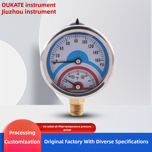 निर्माता 304 स्टेनलेस स्टील शेल और कॉपर संयुक्त के साथ 63 मिमी रेडियल ऑयल से भरे तापमान दबाव गेज की आपूर्ति करता है। - Product Image 6