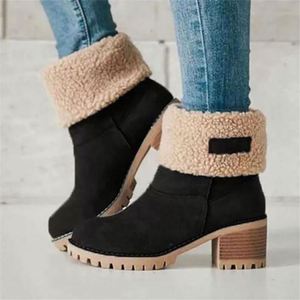 Women's Winter Warm Snow Boots Ankle <b>Booties</b> Round Toe Fashion Trend Comfortable Casual Mid Height PVC Upper Cotton Lining - Product Image 5