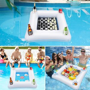 <strong>Inflatable</strong> PVC Food <strong>Drink</strong> Holder <strong>Floating</strong> <strong>Table</strong> for <strong>Pool</strong> Game with Playing Cards for Hot Tub, Beach Summer Party - Product Image 4