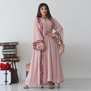 TONGYANG-vestido de gasa Floral bordado para mujer, Hijab de Abaya rosa con cuello de pico árabe musulmán Dubai marroquí 2023 - Product Image 2