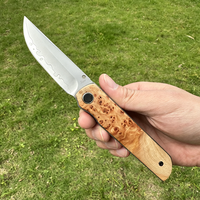Couteau de poche artisanal en bois de thuya avec lame en acier à 3 couches, petit couteau pliant professionnel, collection cadeau pour hommes