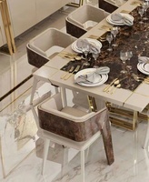 Table de salle à manger en marbre de luxe double couleur haut de gamme villa restaurant ensemble de table de 12 places chaise de salle à manger en cuir console en marbre