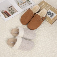 Mules unisexes en daim avec doublure en fourrure, mules en peluche pour intérieur et extérieur, soutien de la voûte plantaire, semelle en liège rembourrée, pantoufles d'hôtel en daim