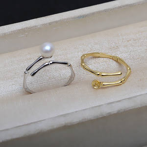 S925 Silver Open <b>Ring</b> for Women DIY Jewelry Accessories with <b>Adjustable</b> Bamboo Knot 5-7 Pearl Empty Support Compatible Tide 4900 - Product Image 1