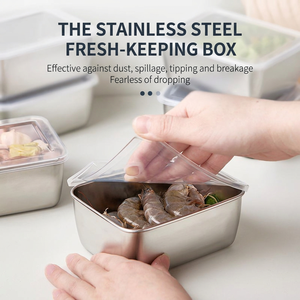 Stainless Steel Modern Solid Color Food Storage <b>Container</b> Rectangle Clip Lid Airtight Sealing for <b>Refrigerator</b> Freezer Travel - Product Image 2