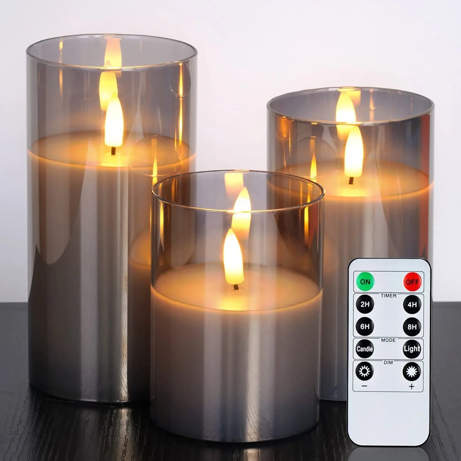 Hot Selling 3D Real Flame Pillar Gold Glass Home Decoration Remote Timer 4 8 Hours Flameless flickering Led Candle