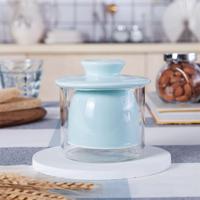 Plat à beurre français en verre transparent avec couvercle émaillé de couleur céramique pour le stockage des aliments sur le comptoir