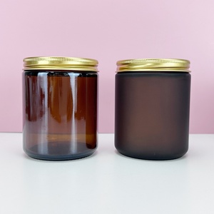 Tarro de vidrio ámbar de lados rectos de 2oz, 4oz, 8oz, 16oz, 32oz para velas de cera de soja con tapa metálica dorada - Product Image 6