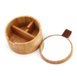Small Bamboo Box Wooden Makeup Storage Boxes Bamboo Jewelry box with Mirror