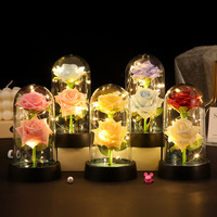 Künstliche Blumen Zweifarbige Rose mit Plastikkuppel LED-Tischlampe für Valentinstag/Geburtstagsgeschenke Großpackung Desktop-Figur
