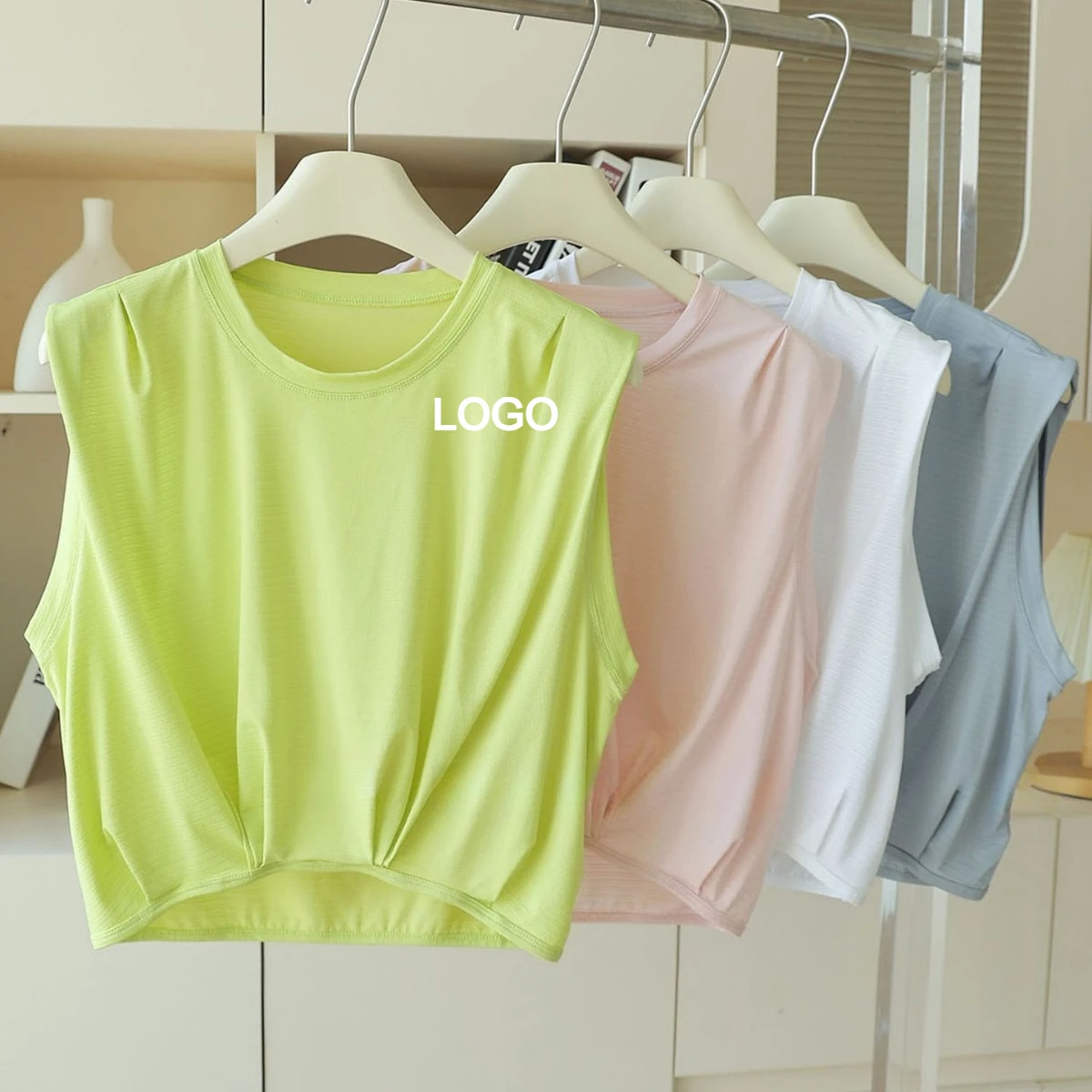 Custom LOGO Women's Cropped Yoga Tank Top Breathable Nylon Loose Fit Workout Cover-Up