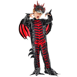 Disfraz de dragón de Halloween para niños, disfraz de cosplay, disfraz de dinosaurio rojo oscuro, traje de escenario para juego de rol, talla M - Product Image 4
