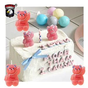 Hot Selling Lilin ulang tahun Velas de cumpleanos valentines day little bear candle gift with a bow bow Birthday cake candles
