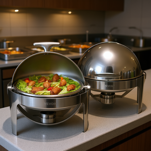Vevor Ensemble de 2 réchauds de buffet en acier inoxydable 6 Qt avec couvercle roulant, chauffe-plats de traiteur avec support de bac à eau - Product Image 2