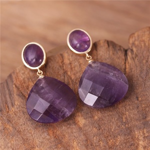 Popular Jewelry New Luxury Dangle 18k Gold <strong>Amethyst</strong> Teardrop <strong>Stud</strong> <strong>Earrings</strong> Women Chic Natural Stone Drop <strong>Earrings</strong> Bold Jewelry - Product Image 2