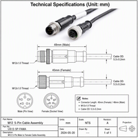 Cable Industrial M12 con Codificación A de 5 Pines Macho a Hembra, Cable de Sensor Circular SFTP con Doble Blindaje IP67 IP68 a Prueba de Agua