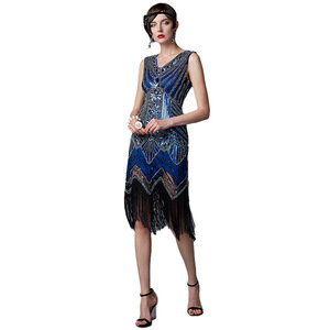 Gatsby Evening Gown Midi <b>Skirt</b> Strapless Sequined Tassel Vintage Dress Women's Clothing - Product Image 4