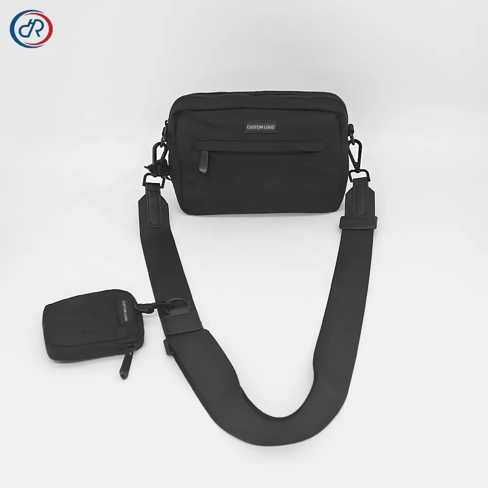 Eco friendly shoulder sling pet treat bag black dog walk bag with poop dispenser