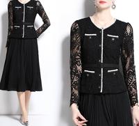 Droma en stock robe blanche à manches longues plissée au crochet en dentelle de qualité supérieure robes décontractées élégantes à la mode pour femme