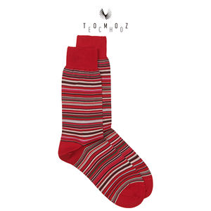 Chaussettes habillées pour hommes personnalisées, de luxe, à rayures rouges, fabriquées en un mélange de coton peigné de qualité supérieure, offrant une respirabilité inégalée en été - Product Image 2