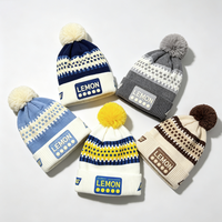 Casquette unisexe pour adultes, marque LEMON, logo personnalisé, 100% acrylique, motif géométrique rayé, tricotée à la machine, appliqué, réglable, pour l'extérieur