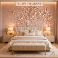 Wallpaper Kanvas Minyak Relief Cabang Bunga Pink 3D Custom untuk Dekorasi Rumah Ruang Tamu Kamar Tidur Mewah