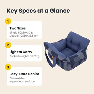 Siège rehausseur pour chien en jean avec crochet de sécurité, base antidérapante et poignées de transport, en tissu denim pour chats et chiens de petite et moyenne taille - Product Image 4