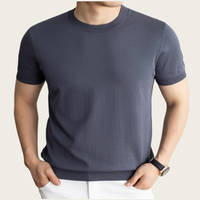 Chemise Homme Manches Courtes Col Rond Style Coréen Décontracté Coupe Slim Séchage Rapide Anti-Plis en Soie de Mûrier et Rayonne QianFeng Haut de Gamme Élégante Style Ancien