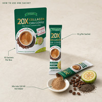 Mélange de café au collagène et chia 20X, 11 en 1, boîte de 120 g, 10 sachets, fournisseur en gros OEM, directement de l'usine