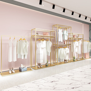 Rak <span class=keywords><strong>display</strong></span> kain berdiri Mode desain eceran logam rak pakaian emas butik - Product Image 1