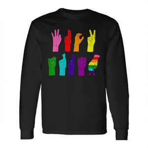 Camiseta de manga larga con diseño de lenguaje de señas LGBTQ, gestos de manos arcoíris, diseño de orgullo - Product Image 2