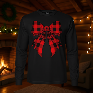 T-shirt à manches longues à carreaux Buffalo rouge et noir avec nœud Coquette - Product Image 3