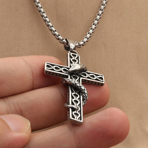 <b>Titanium</b> Steel Snake Cross Pendant Men's Necklace Geometric Design Everyday Wear 280407 - Product Image 3