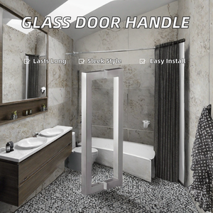 Manija de puerta de vidrio de acero inoxidable J007 para mampara de ducha moderna sin marco con tubos cuadrados de doble cara y tirador - Product Image 2